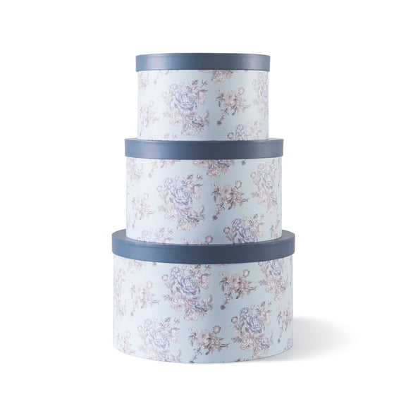 Victorian Floral Round Cardboard Hat Storage Boxes, Set of 3