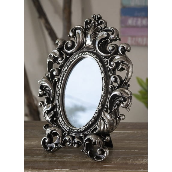 Victorian Floral Scrollwork Ornate Vanity Dressing Desktop Table Mirror Accent
