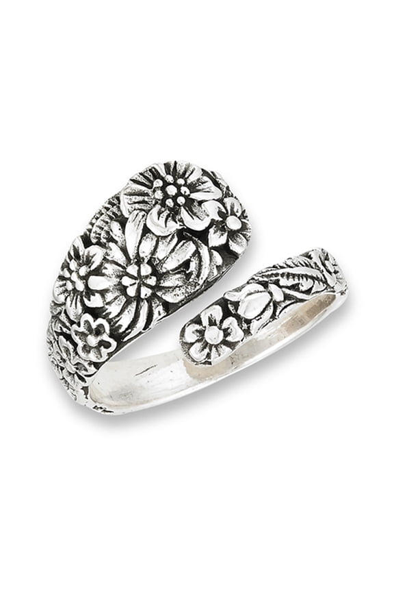 Victorian Flower Open Adjustable Spoon Ring .925 Sterling Silver Band Jewelry Female Male Size 8