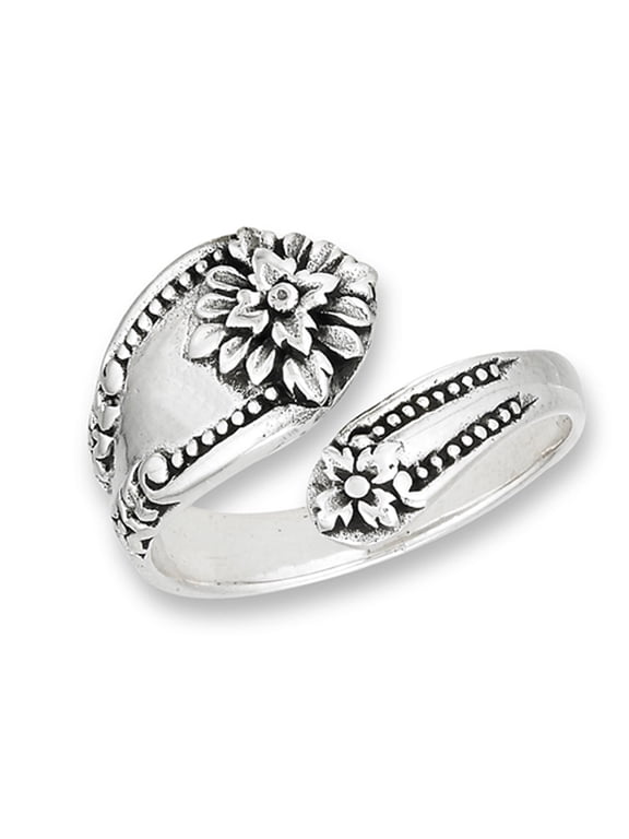 Victorian Flower Open Spoon Ring Vintage 925 Sterling Silver Band Jewelry Female Male Unisex Size 10