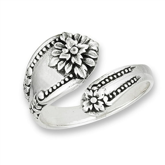 Victorian Flower Open Spoon Ring Vintage 925 Sterling Silver Band Jewelry Female Male Unisex Size 8