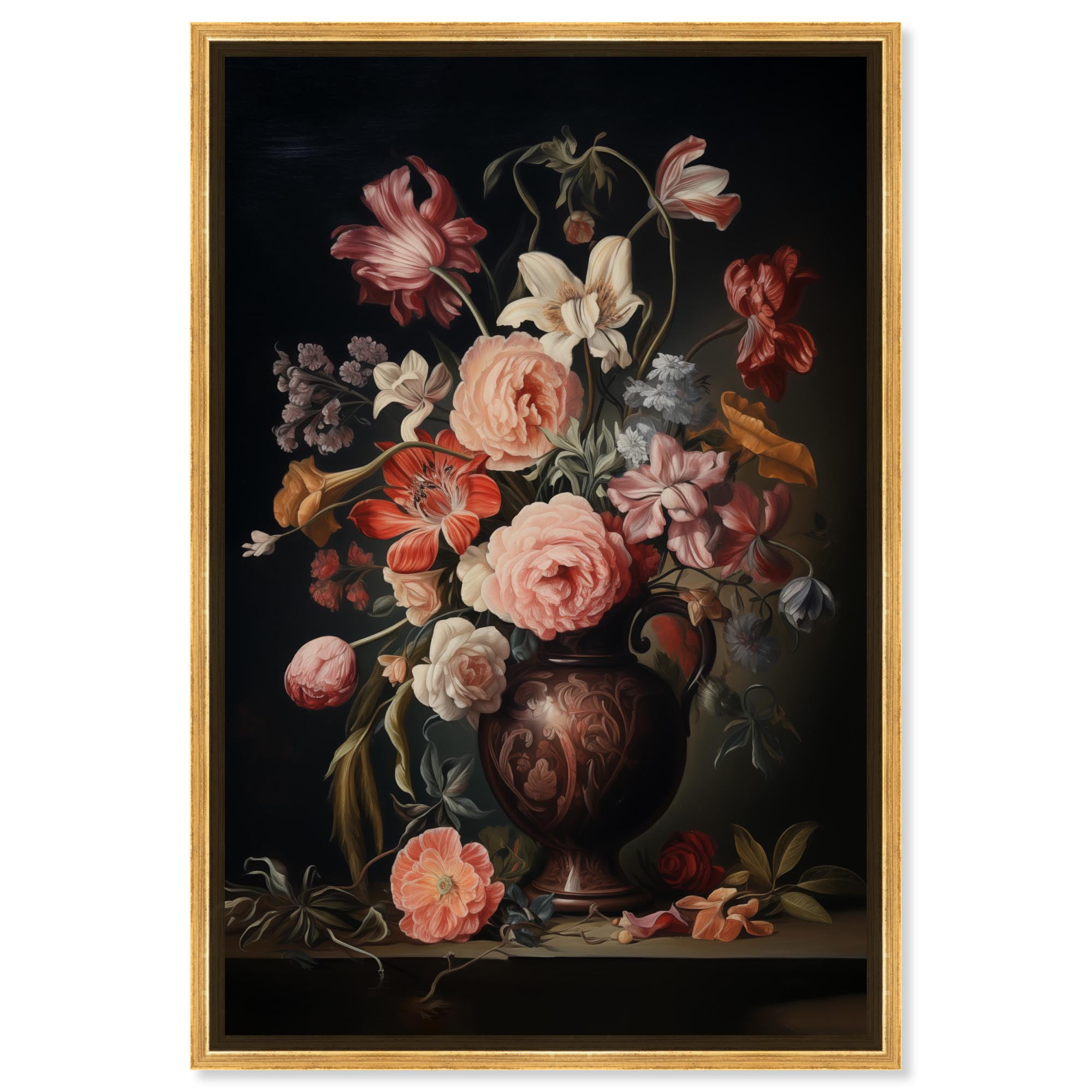 Victorian Floral Vase Canvas Art with Gold Frame, 10" x 15"