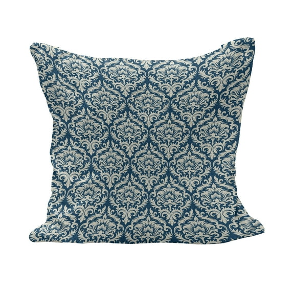 Victorian Fluffy Throw Pillow Cushion Cover, Modern Country Style Abstract Illustrated Antiquity Vintage, Rectangle Accent Pillow Case, 26" x 16", Navy Blue Cream, by Ambesonne