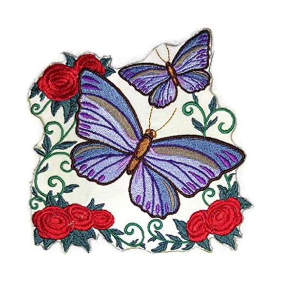Victorian Flutter by butterfly Embroidered Iron On/Sew patch [4.87" x4.82"]
