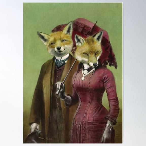 Victorian Fox Couple Poster Wall Art, Modern Wall Decor For Living Room Bedroom, 8x12 UNFRAMED