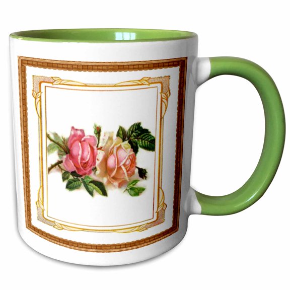 3drose, Victorian Framed Roses, 11oz Two-tone Green Mug
