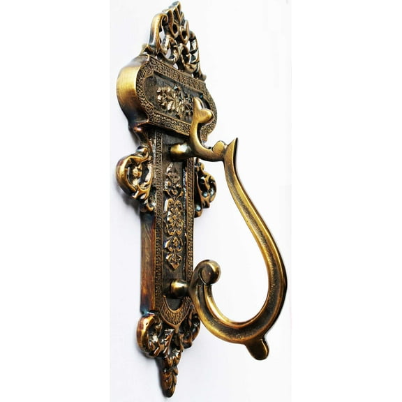Victorian French Solid Brass Engraved Carved Door Handle 9.5" x 6" x 4" 6720