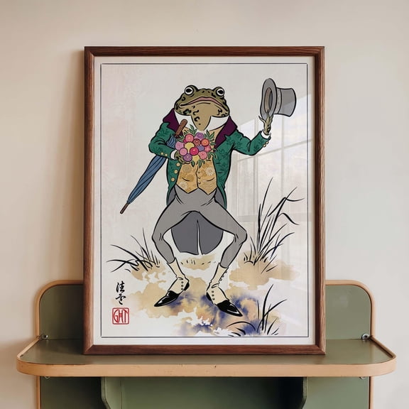 Victorian Frog Art Print, Anthropomorphic Toad Poster, Whimsical Cottagecore Decor, Poster Only