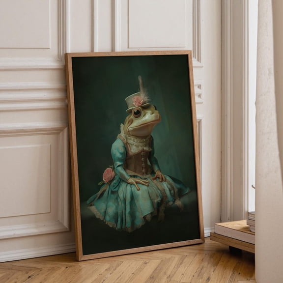 Victorian Frog Whimsical Animal Portrait Dark Academia Cottagecore Graphic Poster Unframed Paper Print