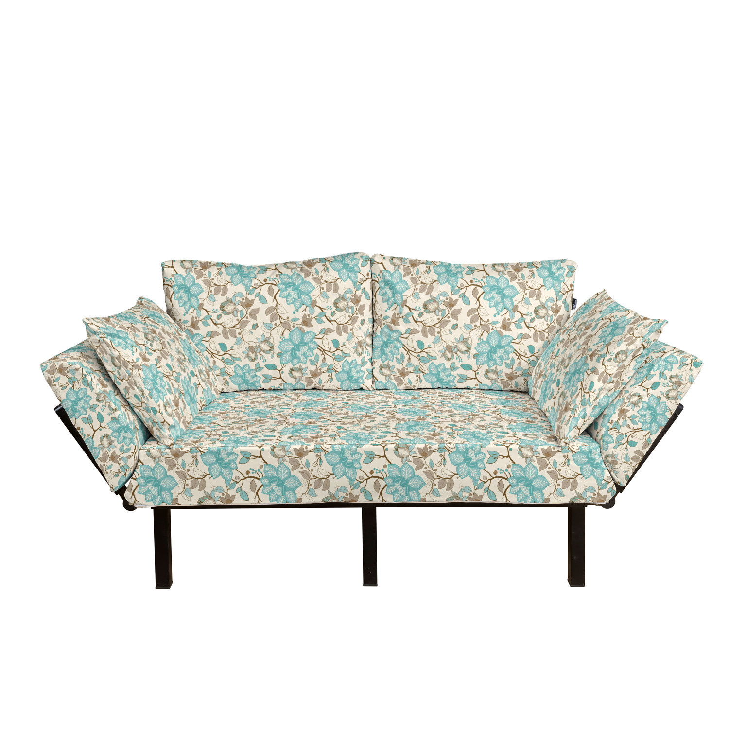 Victorian Futon Couch, Vintage Pattern with Delicate Flowers on Leafy
