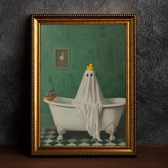 Victorian Ghost in Bathroom, Vintage Poster, Art Poster Print, Dark Academia, Gothic Home Decor, Witch Art, Cottagecore, Bathroom Decor