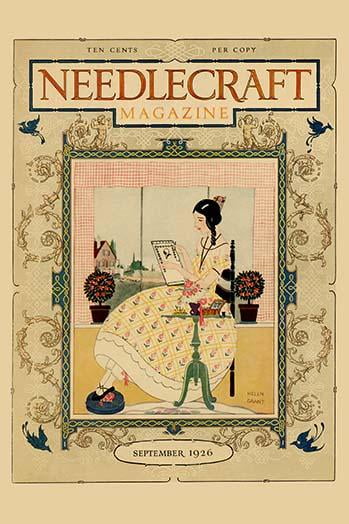 Victorian Girl does Needlepoint Portrait- Fine Art Canvas Print (20" x 30")