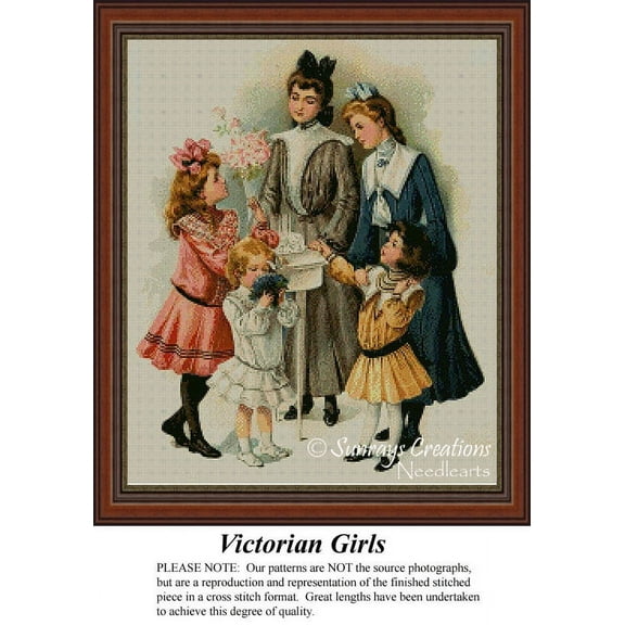 Victorian Girls, Vintage Counted Cross Stitch Pattern (Pattern Only, You Provide the Floss and Fabric)