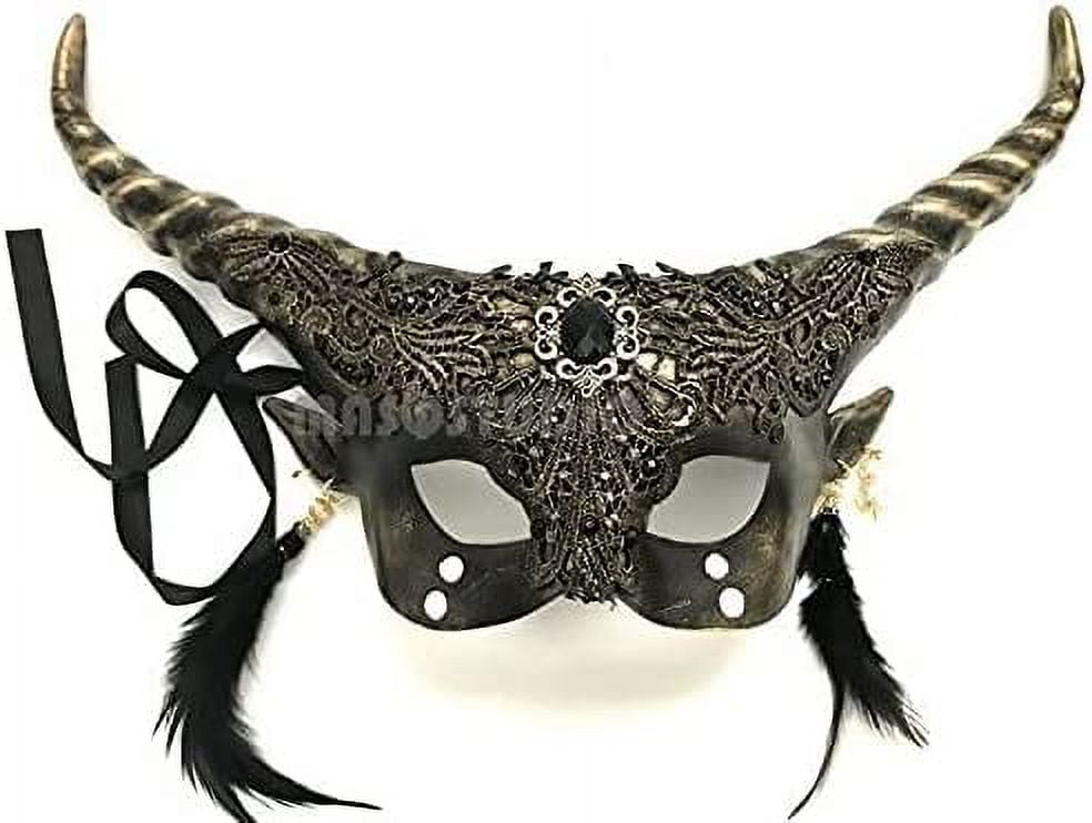 Newest Women Fairy brocade Lace Masquerade Ball Mask w/ Horns Halloween Purple #1670