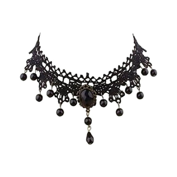 Victorian Gothic Choker Necklace - Elegant Black Lace Steampunk Collar with Pendant, Sexy Halloween Jewelry for Women, , Wedding Party & Goth Fashion Statement