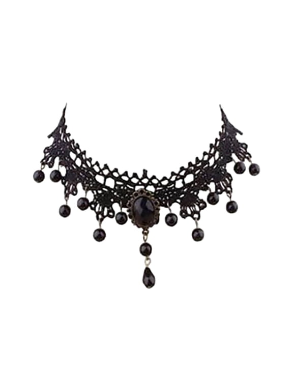 Victorian Gothic Choker Necklace - Elegant Black Lace Steampunk Collar with Pendant, Sexy Halloween Jewelry for Women, , Wedding Party & Goth Fashion Statement