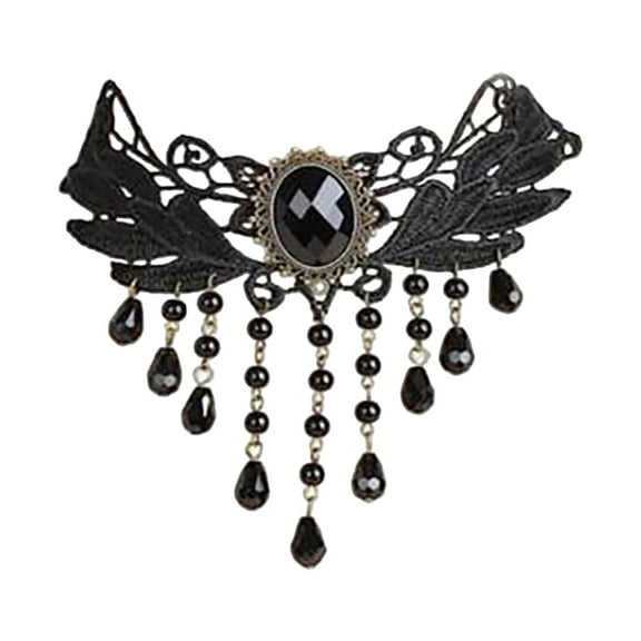 Victorian Gothic Choker Necklace - Elegant Black Lace Steampunk Collar with Pendant, Sexy Halloween Jewelry for Women, , Wedding Party & Goth Fashion Statement
