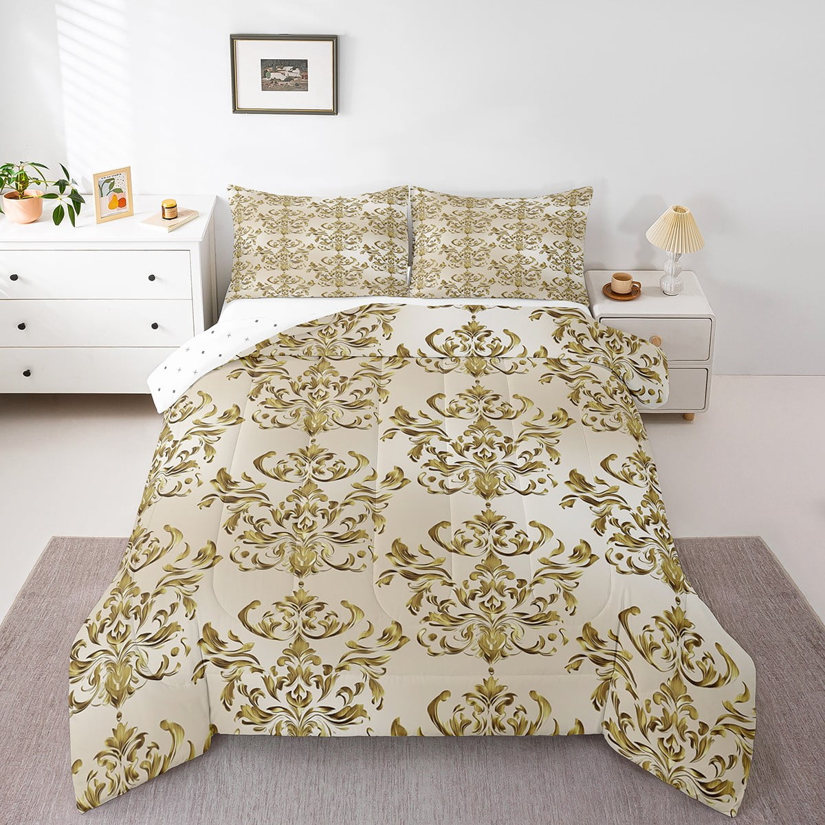 Victorian Gothic Comforter Set Queen Vintage Damask Floral Bedding Sets ...