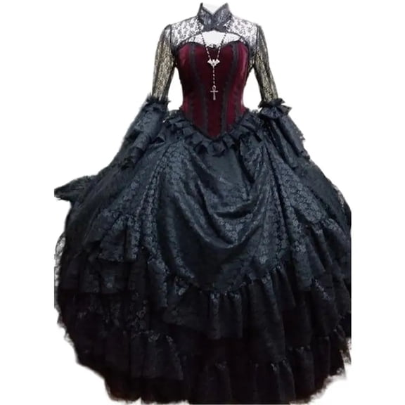 Victorian Gothic Steampunk Wedding Dress Lace Bridal Ball Gowns Flare Long Sleeve Floor Length Gothic ball gown