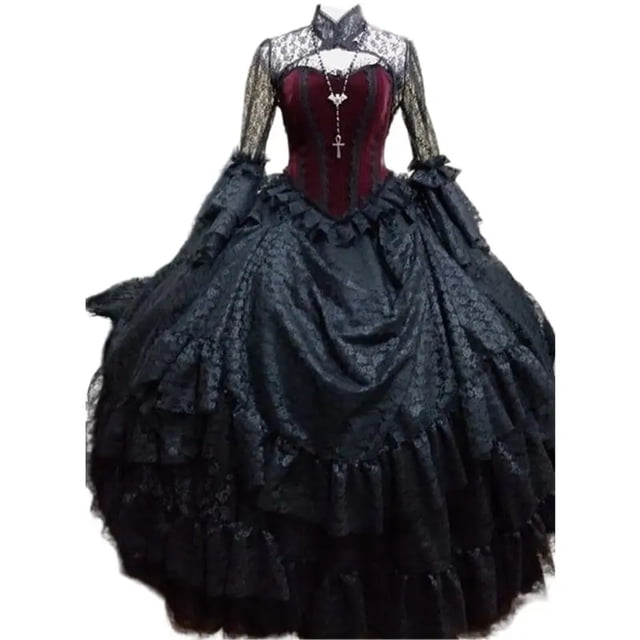 Victorian Gothic Steampunk Wedding Dress Lace Bridal Ball Gowns Flare ...