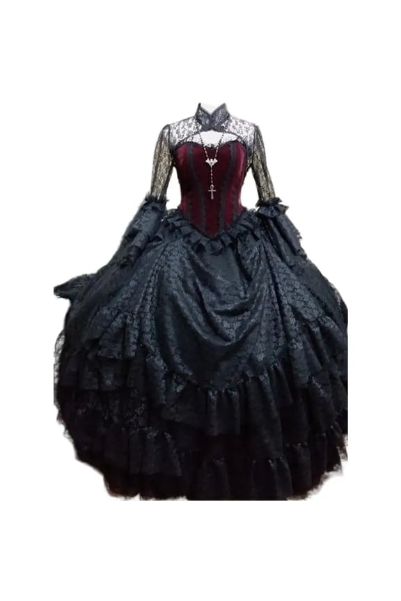Victorian Gothic Steampunk Wedding Dress Lace Bridal Ball Gowns Flare Long Sleeve Floor Length Gothic ball gown