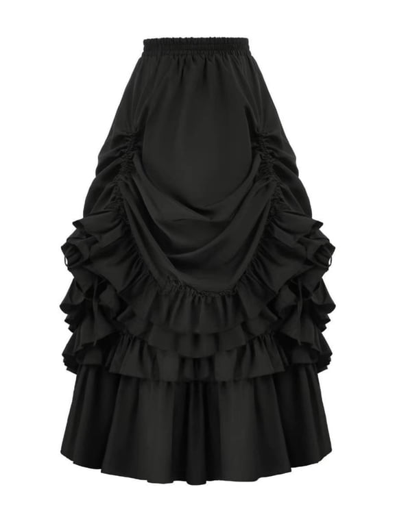 Victorian Gothic Vintage Long Skirt with Ruffled Hem and Elastic Waist for Women