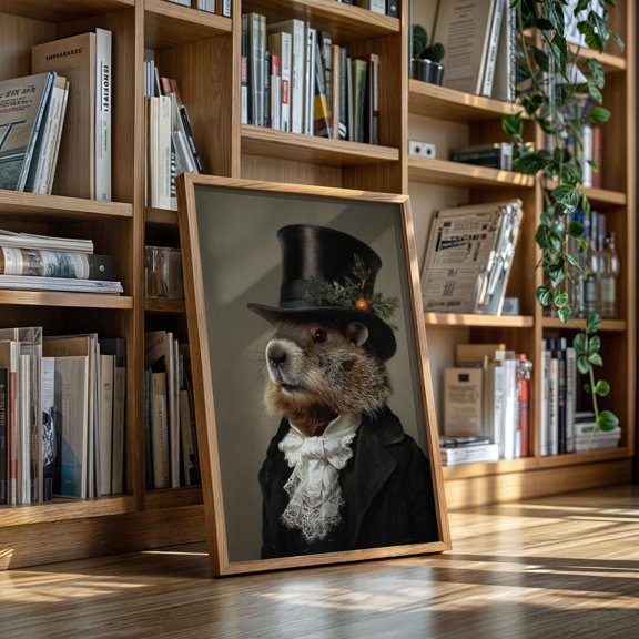 Victorian Groundhog Top Hat Wall Art Home Decor Unframed Paper Print