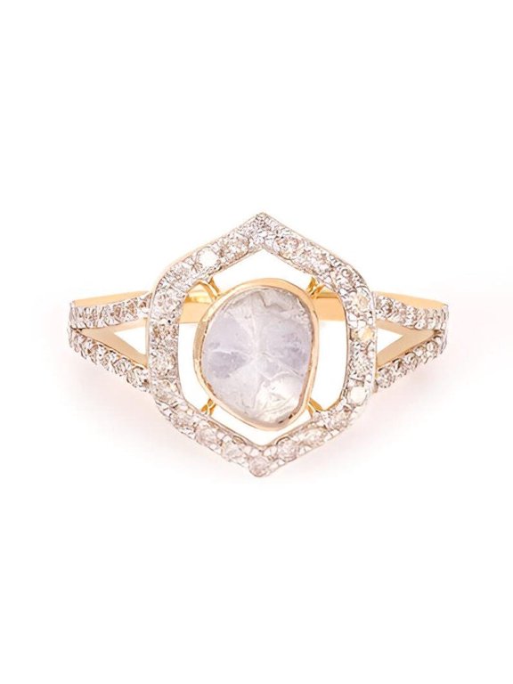 Victorian Handmade Ring, 10k Solid Gold Jewelry, Natural Uncut Polki & Single Cut Diamond Ring, Engagement Jewelry Ring