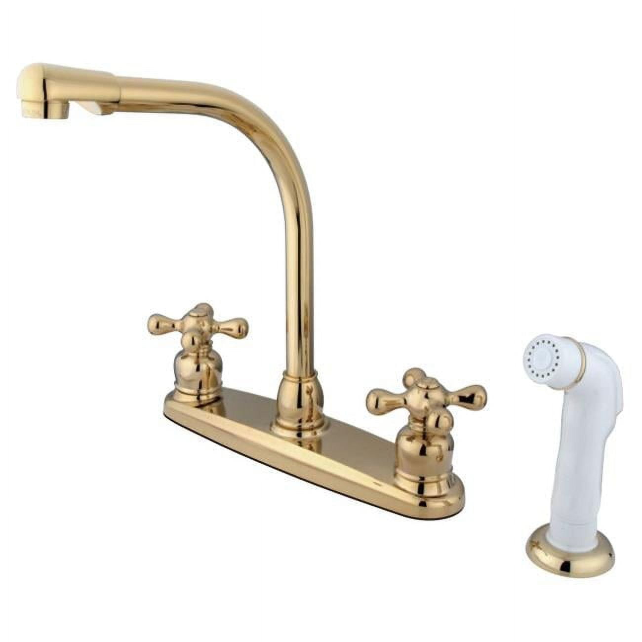 Victorian High Arch Kitchen Faucet with White Sprayer - Polished Brass ...