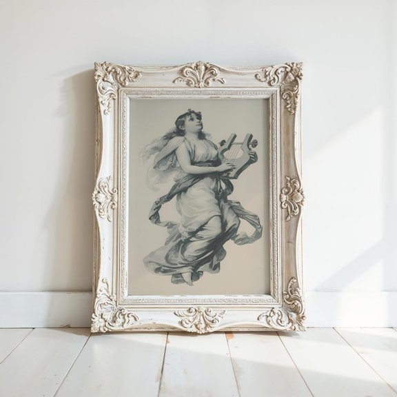 Victorian Home Decor Vintage Style Arts Victorian Home Decor Gift Aesthetic Vintage Art Harp, Unframed Paper Print