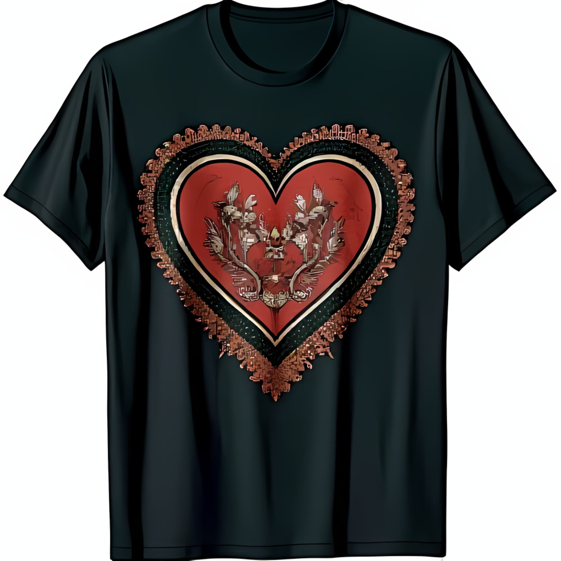 Victorian Inspired Black T Shirt With Artistic Red Heart Graphic Unique victorian-inspired-black-t-shirt-with-artistic-red-heart-graphic-unique