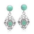 thumbnail image 1 of Victorian Inspired Green Turquoise Stone Sterling Silver Swirl Dangle Earrings, 1 of 5