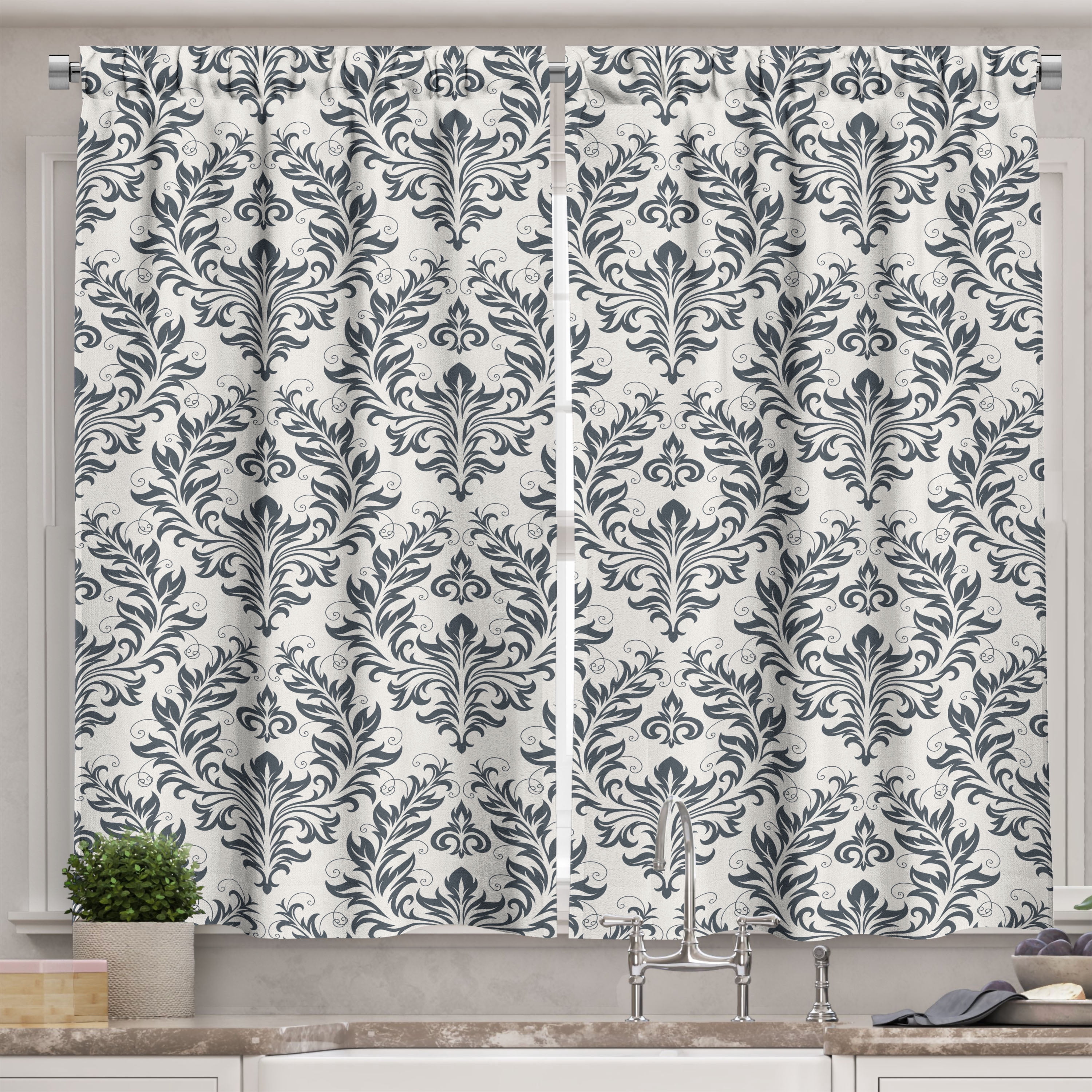 Victorian Kitchen Curtains, Floral Ornament Damask Flourishes Classics ...