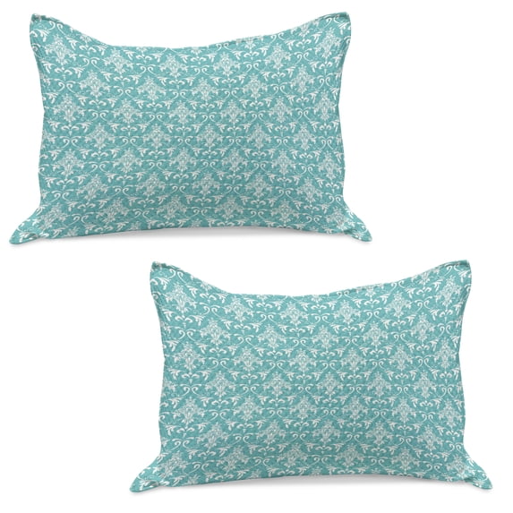 Victorian Knitted Quilt Pillowcover Set of 2, Continuous Pattern with Vintage Floral Pansy Inspired Antique Blossom Motif, Standard Queen Pillow Sham Bedroom, 30" x 20", Seafoam White, by Ambesonne