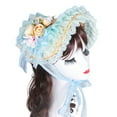 thumbnail image 1 of Victorian Lace Designs Straw Bonnet Hat For Women With Ruffled Trim and Rose Flower For Cocktail Party And Cosplay Event, 1 of 9