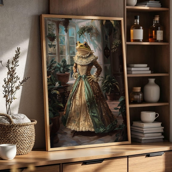 Victorian Lady Frog Portrait Poster Whimsical Animal Wall Art Elegant Frog In Dress Print Gallery Wall Greenhouse Or Vintage Wall Art Poster , Poster Print Only