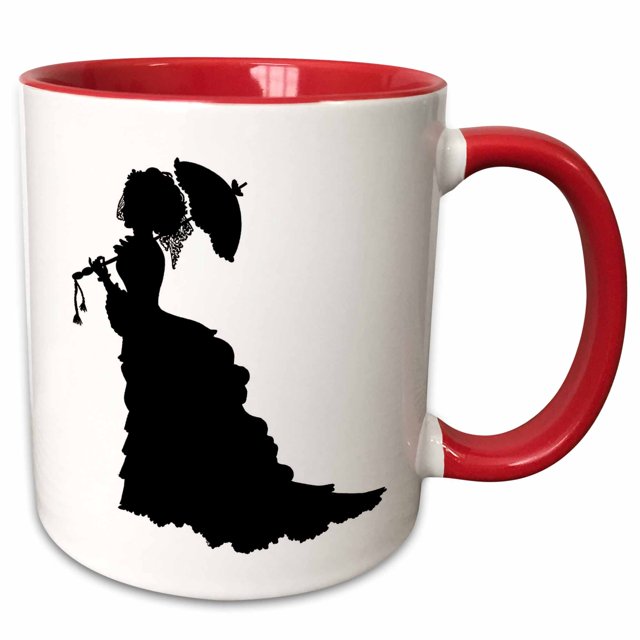 Victorian Lady In Black Silhouette Dress and Umbrella 11oz Two-Tone Red Mug mug-39110-5