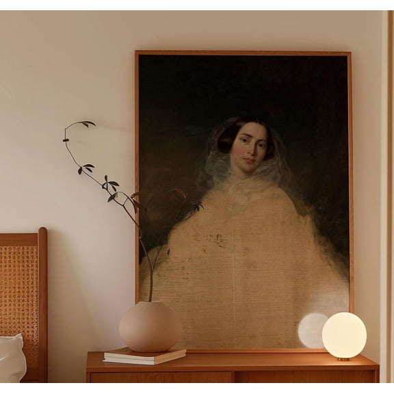 Victorian Lady Portrait Poster: Dark Academia Gothic Wall Art, Unframed Canvas Size 16x24