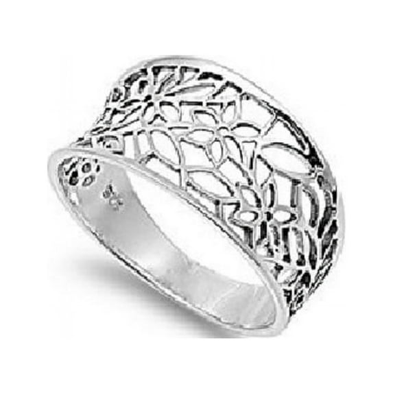 Victorian Leaf Filigree Vintage Style Ring Sterling Silver Size 10