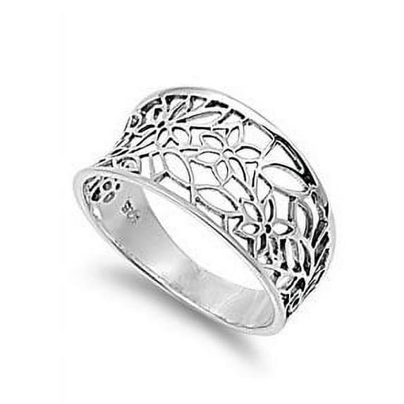 Victorian Leaf Filigree Vintage Style Ring Sterling Silver Size 11