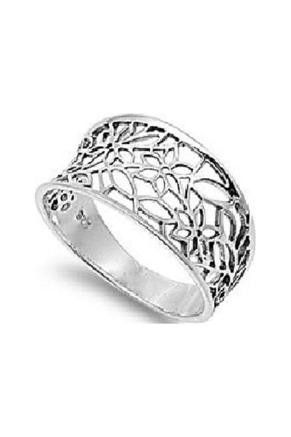 Victorian Leaf Filigree Vintage Style Ring Sterling Silver Size 15