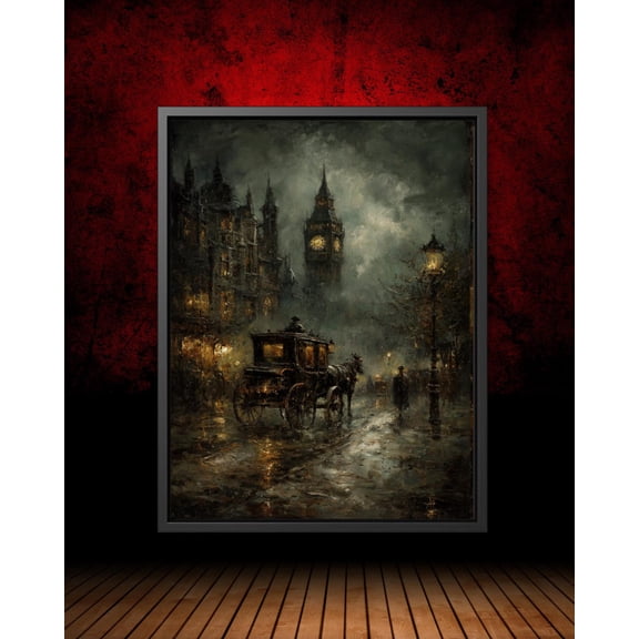 Victorian London Carriage , Gothic Big Ben Wall Art, Dark Academia Night Scene, Moody Historical Cityscape Decor Unframed Paper Print