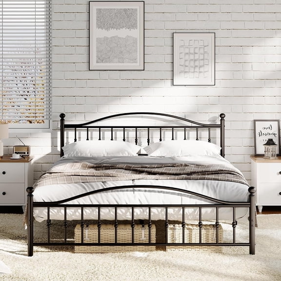 Victorian Metal Platform Bed Frames, Classic Iron Bedframes with Headboard & Footboard Heavy Duty Platform Bed Wrought Iron-Art No Box Spring Needed, Easy Assembly