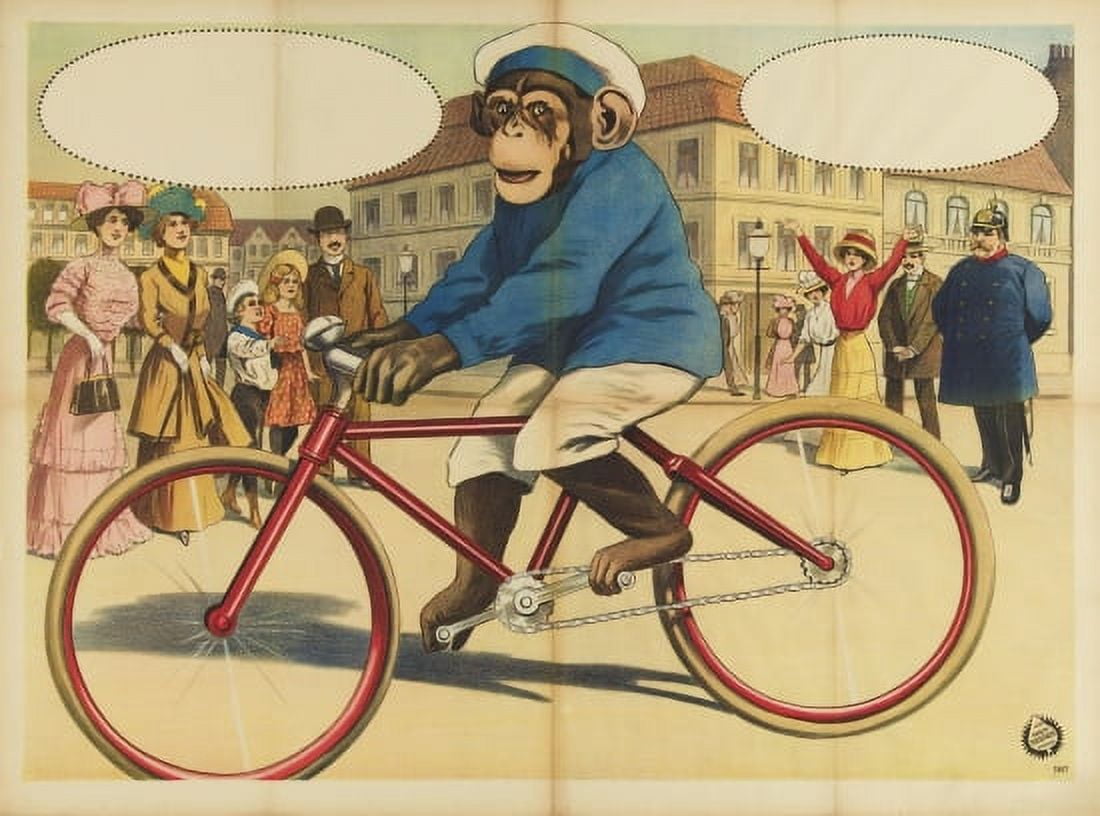 Victorian Monkey On A Bike Canvas Art - (36 x 54)