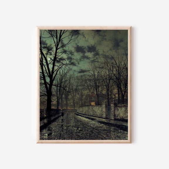 Victorian Moonlit Lane Poster Gothic Home Decor, Moody Landscape Art Unframed Paper Print