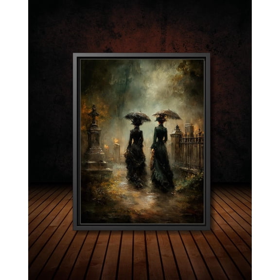 Victorian Mourning Graveyard Art Dark Academia Wall Decor, Gothic Funeral Scene Moody Cemetery Artwork Vintage Style Unframed Paper Print