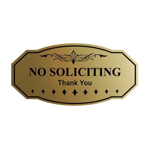 Victorian NO Soliciting Thank You Sign (Brushed Gold) - Small