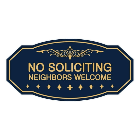 Victorian No Soliciting Neighbors Welcome Sign (Navy Blue/Gold) - Small 3" X 6"
