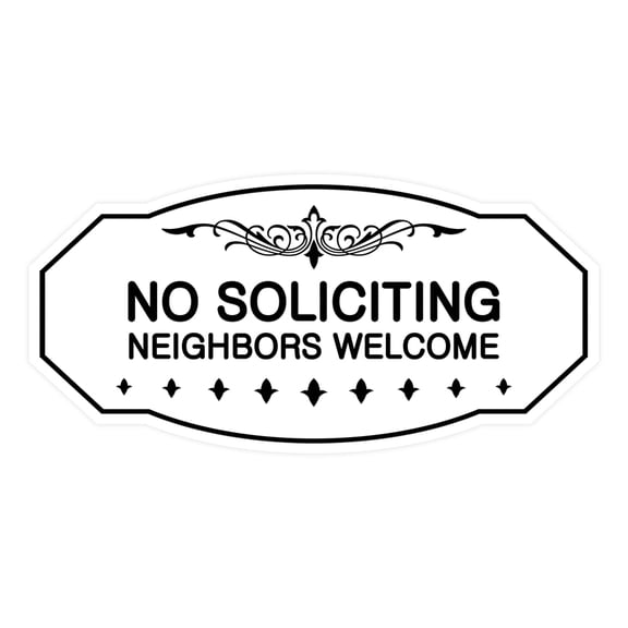 Victorian No Soliciting Neighbors Welcome Sign (White) - Small 3" X 6"