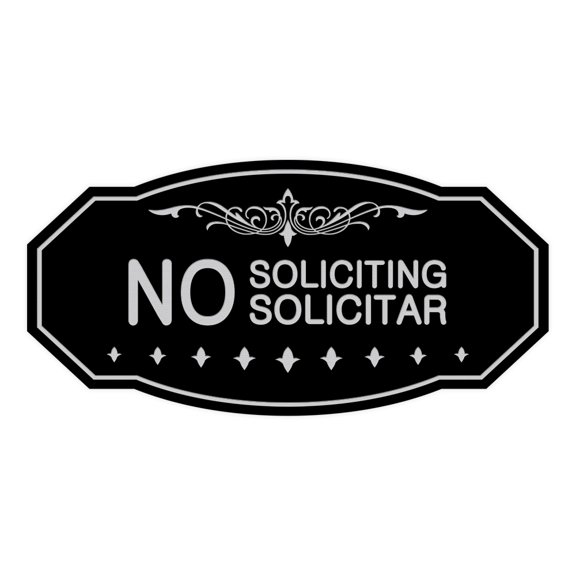 Victorian No Soliciting No Solicitar Sign (Black / Silver) - Large 5" X 10"